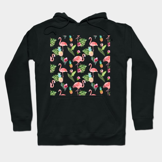 Pink Flamingo Watercolor Pattern Hoodie by PixDezines